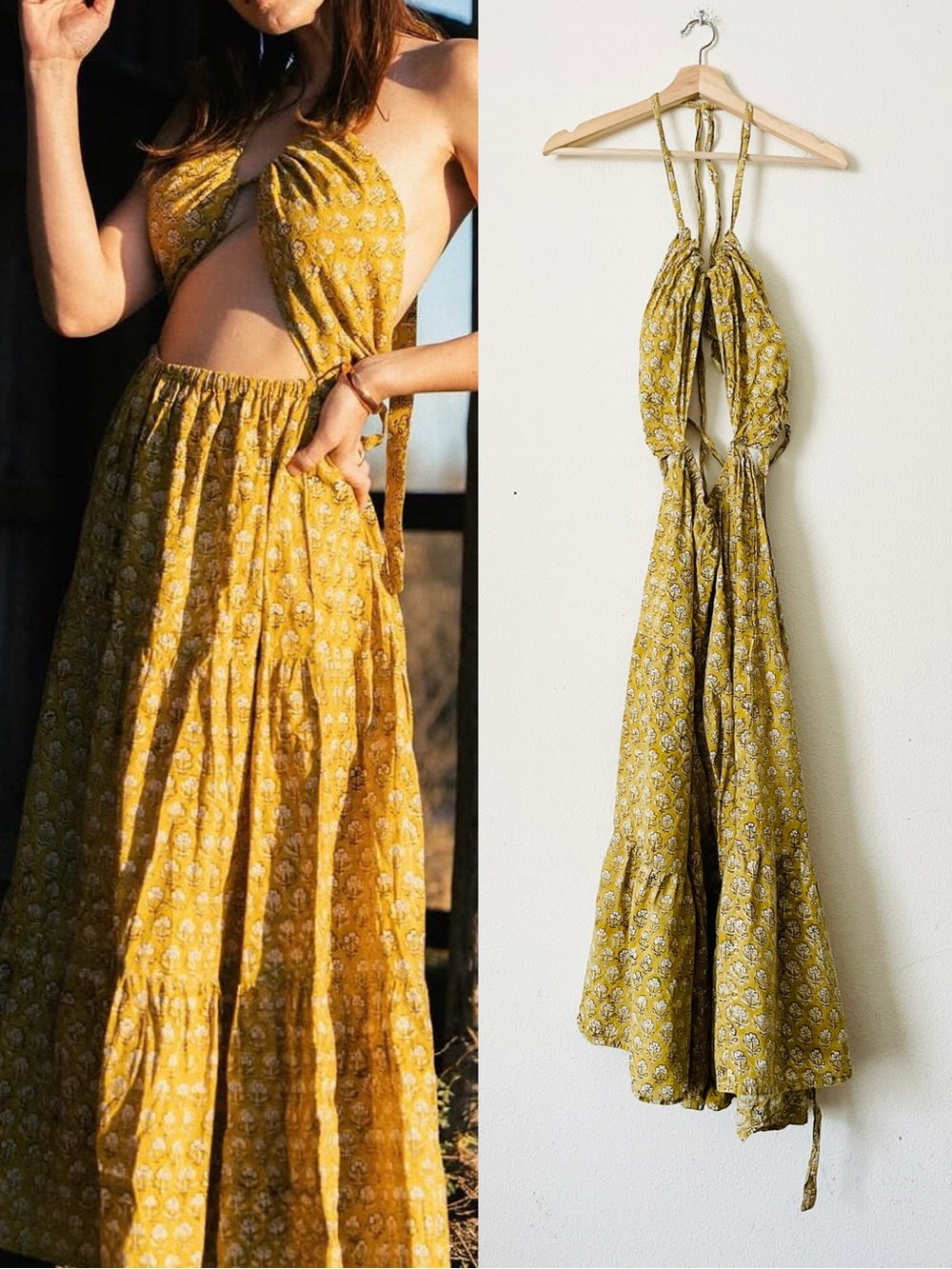 Wulfdotter SMALL Emily Cut Out maxi dress in yellow floral print